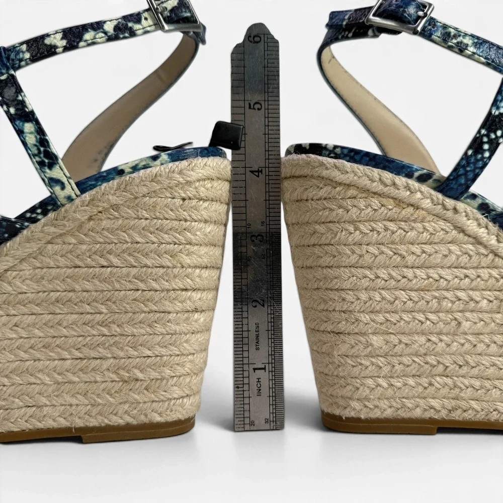 Pelle Moda Espadrille Wedge Sandals Platform Strappy Womens 6.5 M Blue Snakeskin